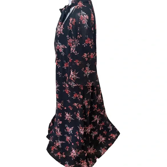 CITY CHIC Floral Chiffon Midi Dress Tie Neck Ruffle Hem Plus Size 22 🌸🖤 - Picture 4 of 9